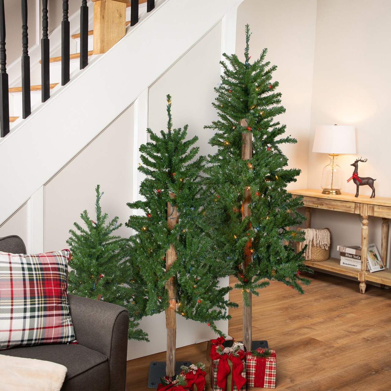 Northlight Pre-Lit Slim Alpine Artificial Christmas Trees - 5' - Multicolor Lights -Set of 3